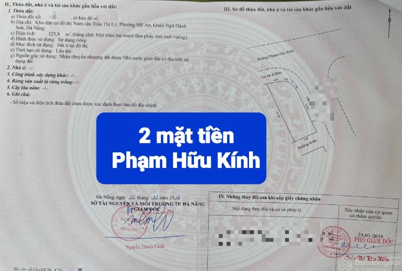 Bán lô đất lô góc 2 mặt tiền đường Phạm Hữu Kính 2