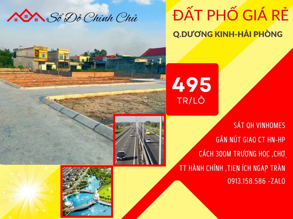 NHANH TAY SỞ HỮU NGAY LÔ ĐẤT SỔ ĐỎ SÁT VINHOMES DƯƠNG KINH. GIÁ CHỈ 495TR. 1