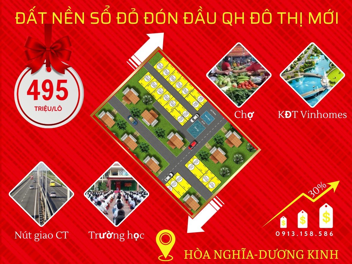 Gia đình cần bán lô đất sổ đỏ giá 495tr/lô nằm ngay trung tâm kinh tế trong điểm quận Dương Kinh HP. 1