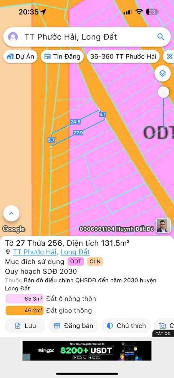 Cần bán Đất đường Tỉnh lộ 44, Thị trấn Phước Hải, Diện tích 131m², Giá 780 Triệu 3