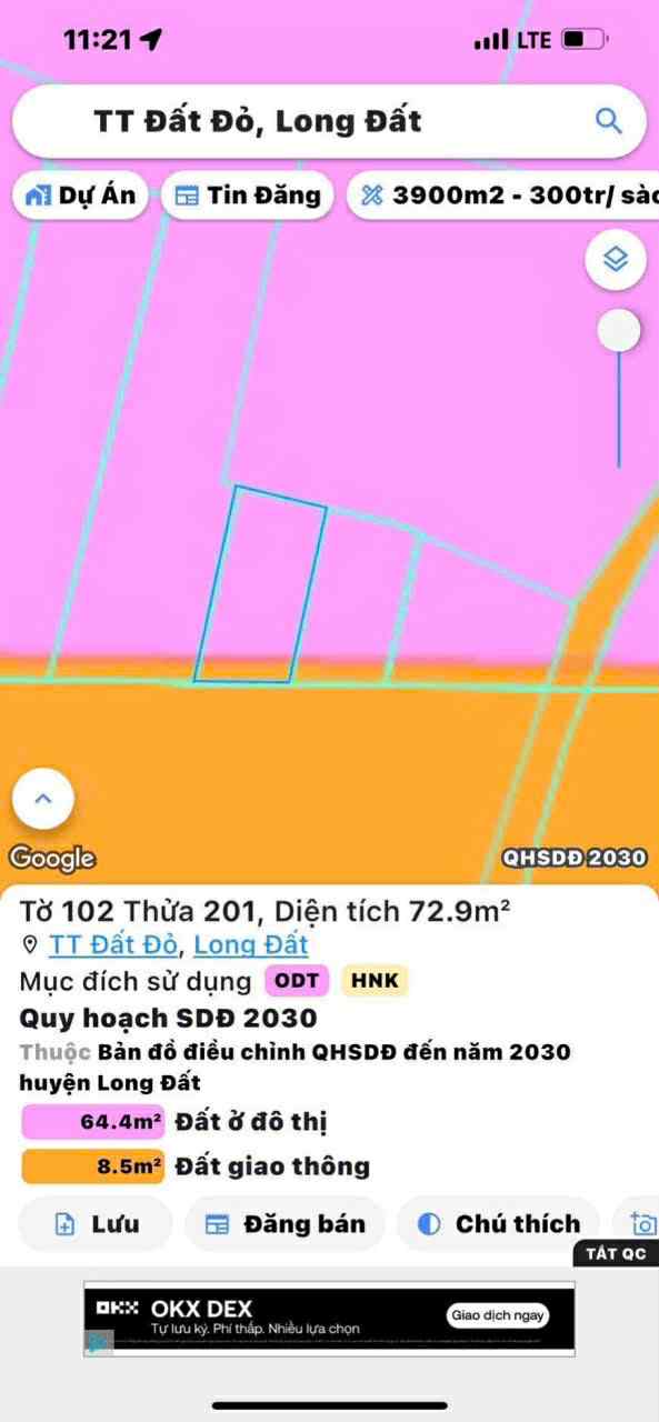 Cần bán Đất đường Tỉnh lộ 44, Thị trấn Phước Hải, Diện tích 73m², Giá 1.22 Tỷ