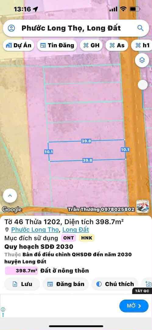 Cần bán Đất đường Tỉnh lộ 44, Thị trấn Phước Hải, Diện tích 398m², Giá 1.7 Tỷ