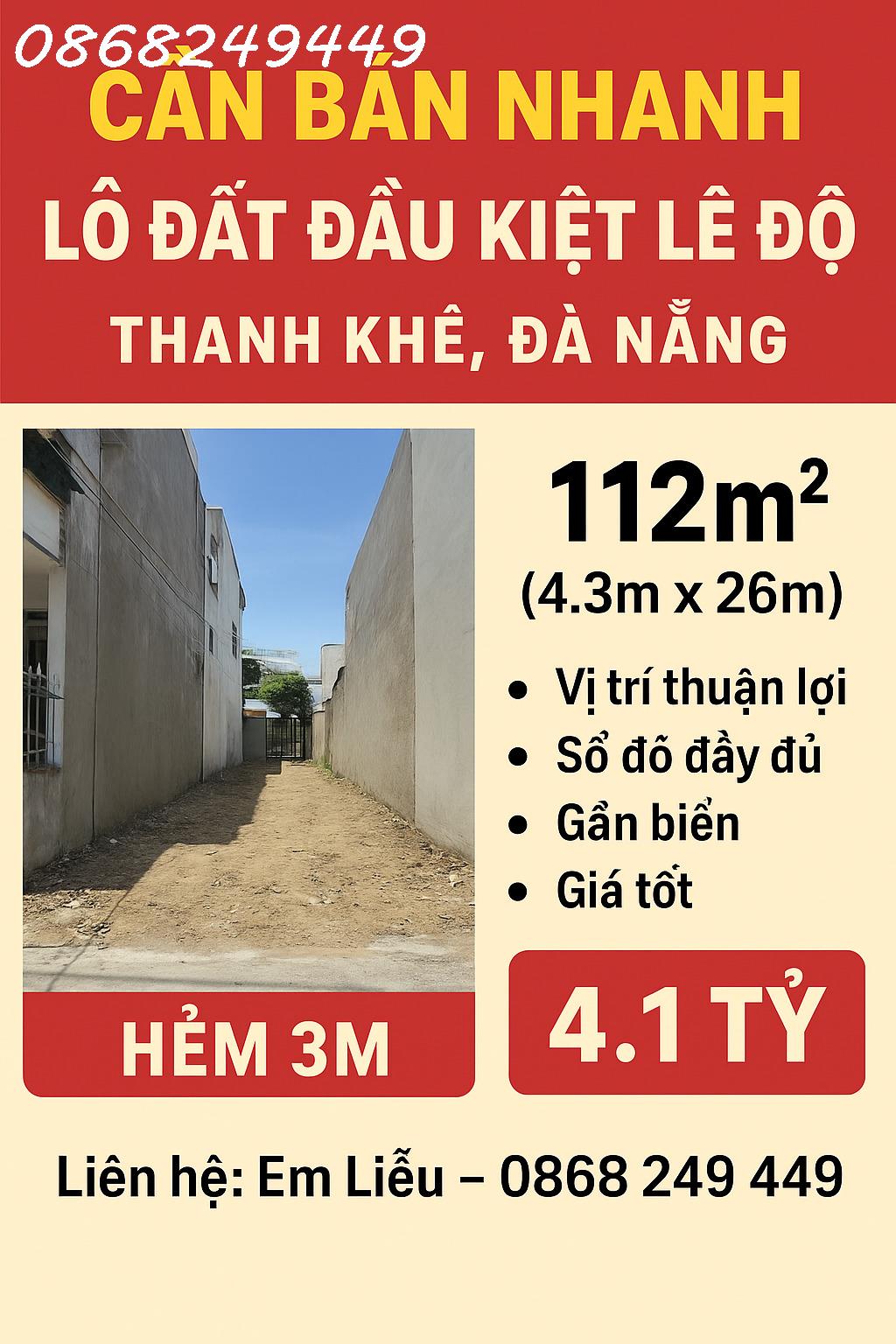 Cần Bán Nhanh Lô Đất Đầu Kiệt Lê Độ, Thanh Khê, Đà Nẵng 3