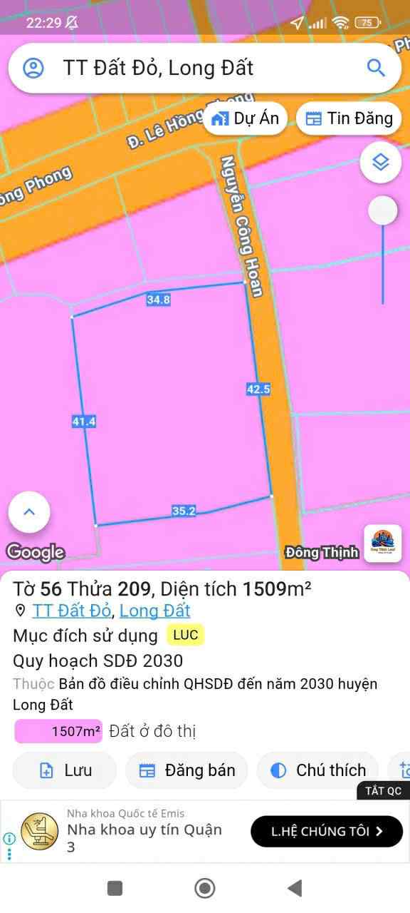 Cần bán Đất đường Tỉnh lộ 44, Thị trấn Đất Đỏ, Diện tích 1509m², Giá 1.5 Tỷ