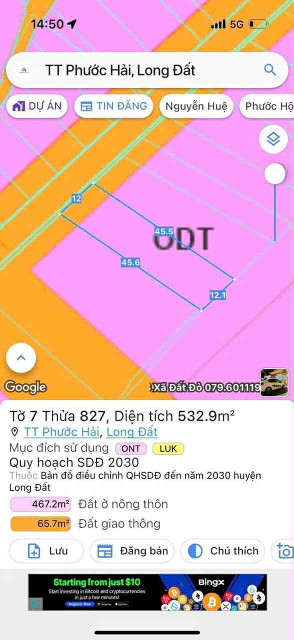 Cần bán Đất đường Tỉnh lộ 44, Thị trấn Phước Hải, Diện tích 532m², Giá 2.1 Tỷ