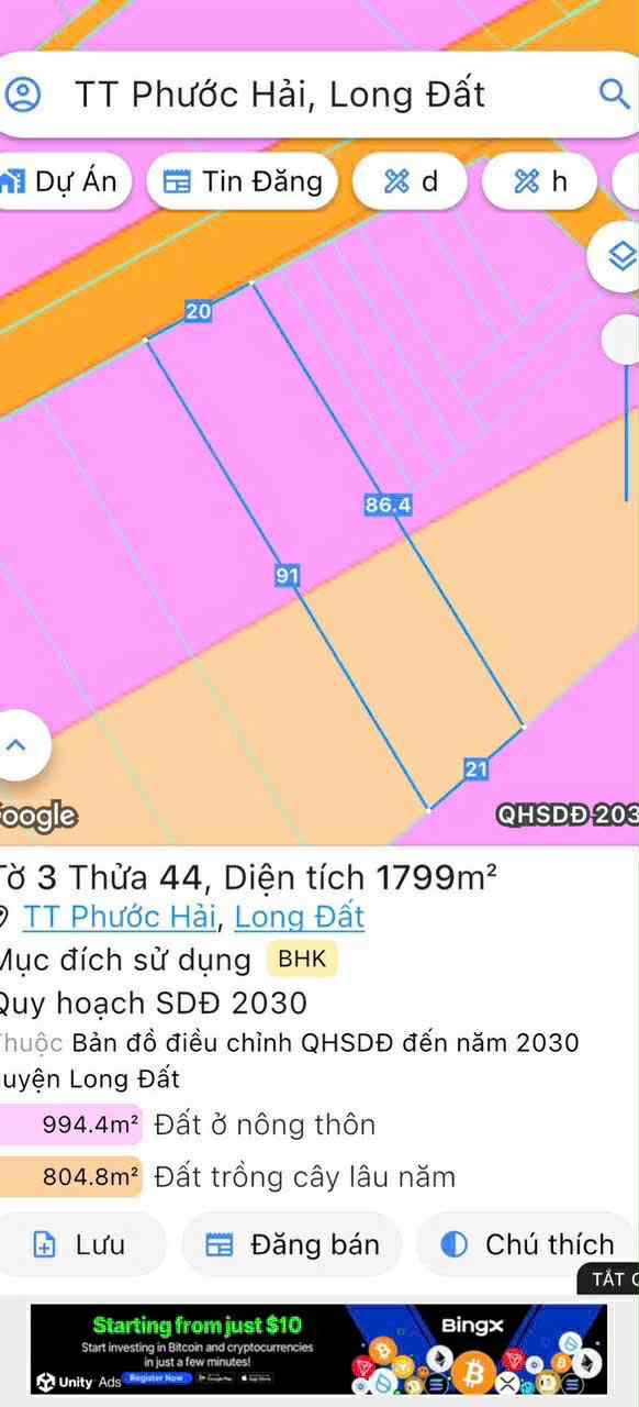 Cần bán Đất đường Tỉnh lộ 44, Thị trấn Phước Hải, Diện tích 1800m², Giá 2.1 Tỷ 2