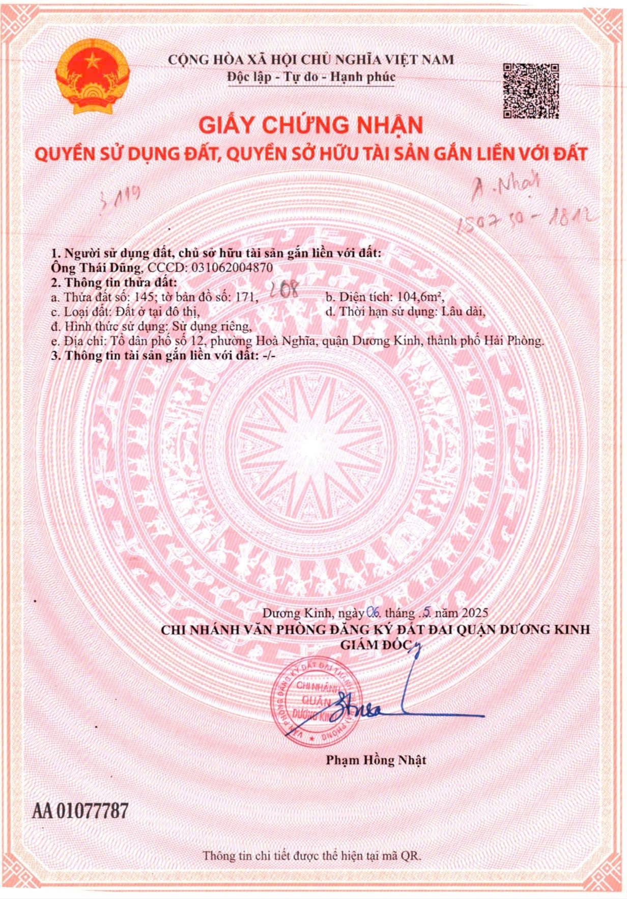 1.3xx tỷ 104m2 Hòa Nghĩa Dương Kinh Zalo 0567222555 4