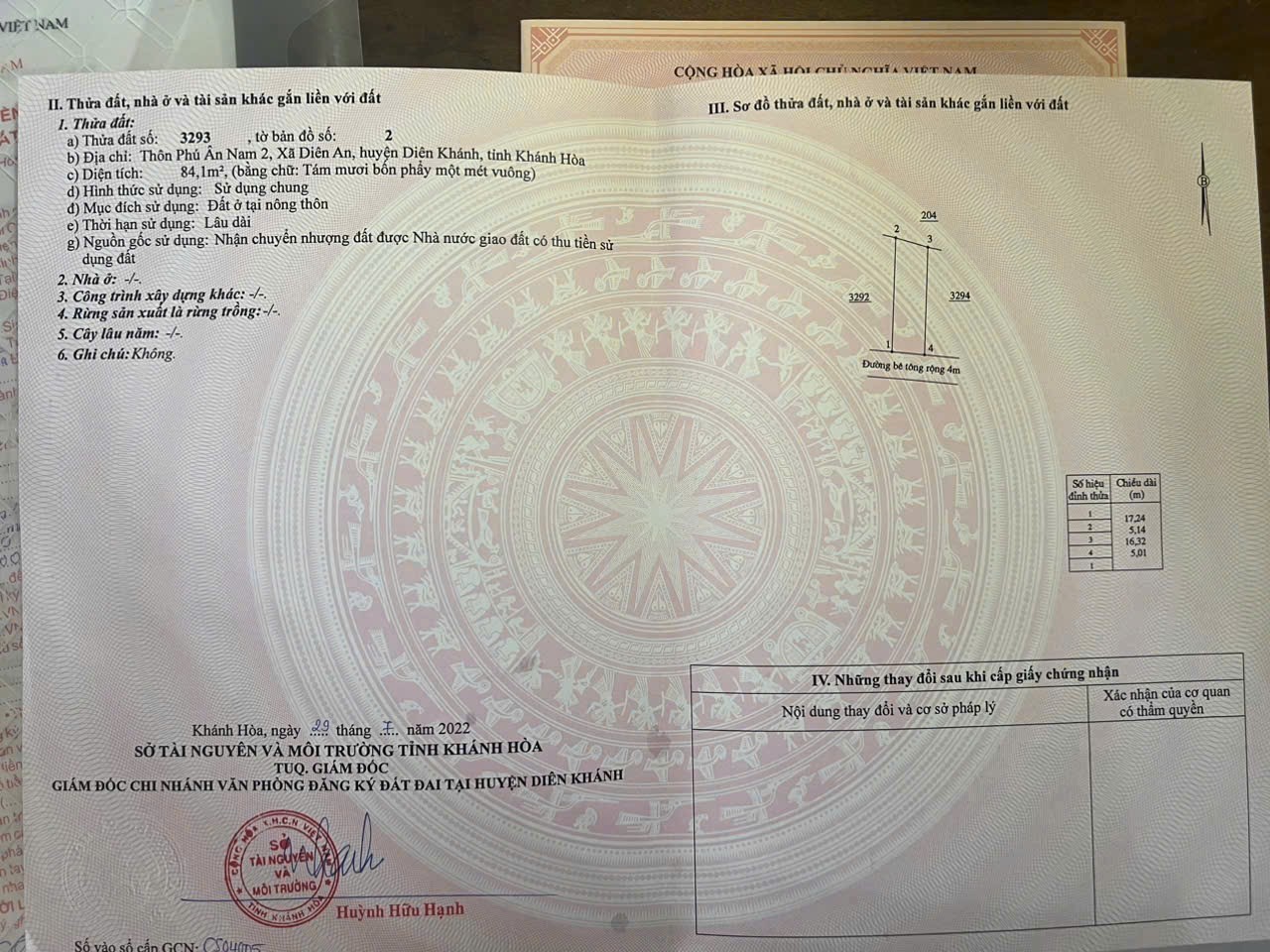 Bán đất Diên An thôn Phú Ân Nam full thổ cư đường thông 4
