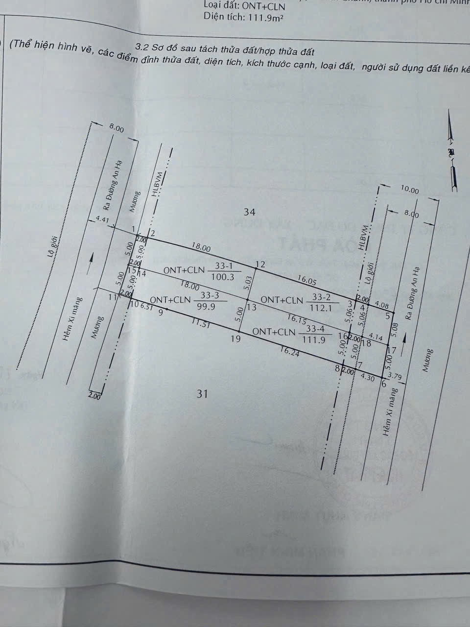 4 nền thổ cư đường An Hạ, xã Phạm Văn Hai, Bình Chánh dt 100m2 / nền giá 9 tỷ 4