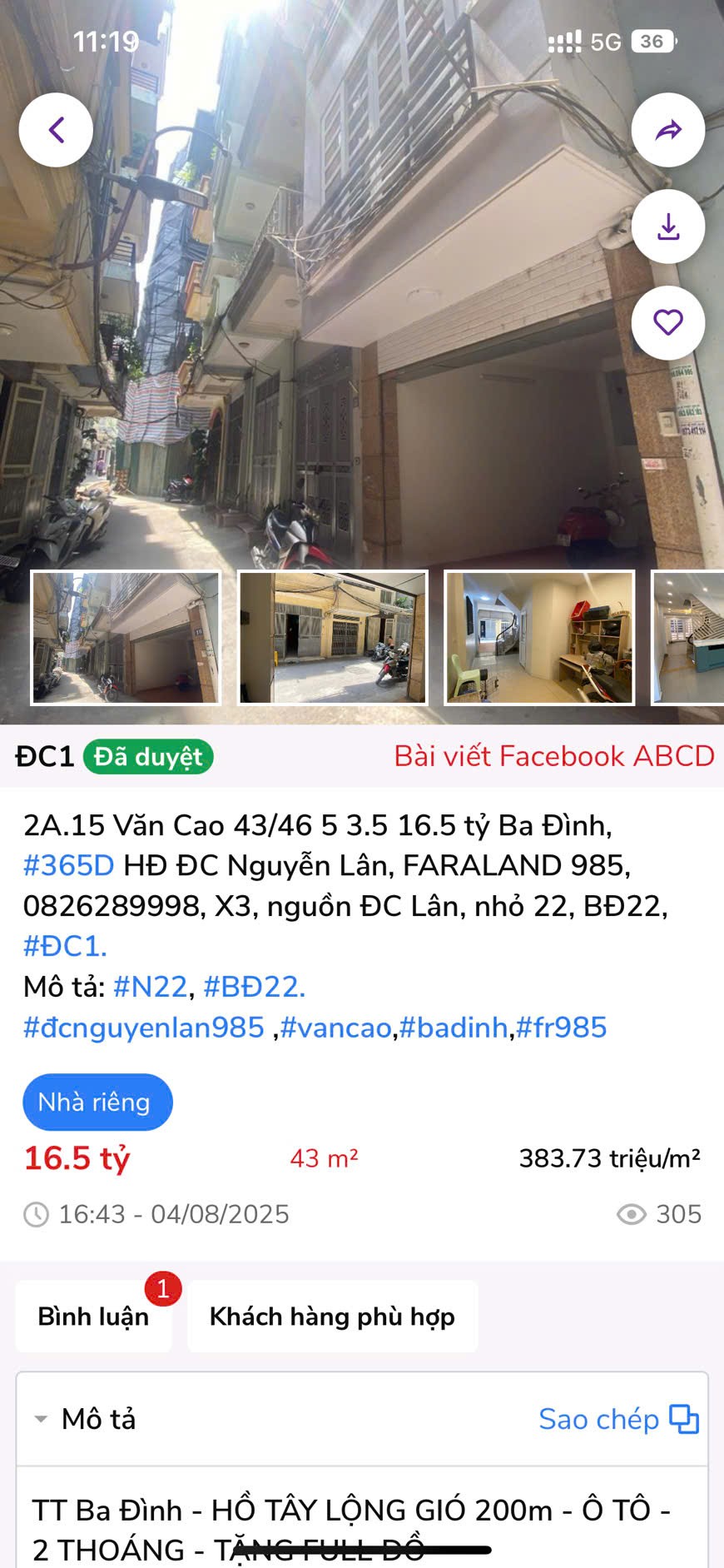 Cần bán Nhà mặt tiền đường Văn Cao, Phường Liễu Giai, Diện tích 50m², Giá 16.5 Tỷ 3