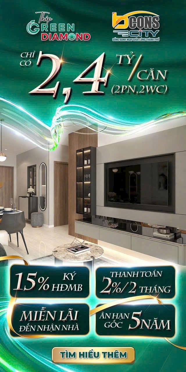 CĂN HỘ BCONS DĨ AN - 2,4 TỶ - 52M² - 2 PN, 2 WC - VỊ TRÍ VÀNG ĐÔNG HÒACăn hộ 2 phòng ngủ, 2 nhà 3