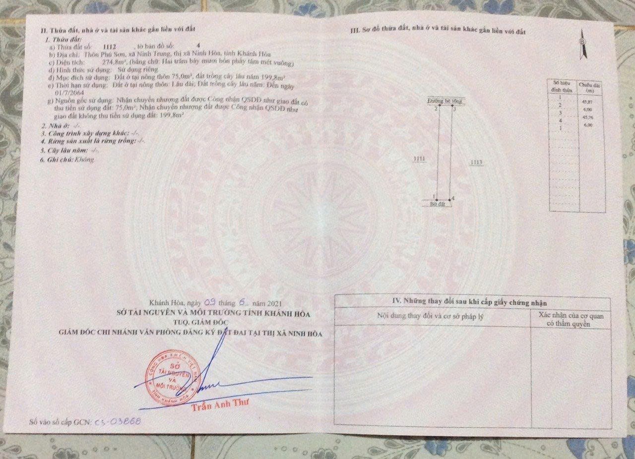 Cần bán Đất Xã Ninh Trung, Ninh Hòa, Diện tích 274m², Giá 700 Triệu