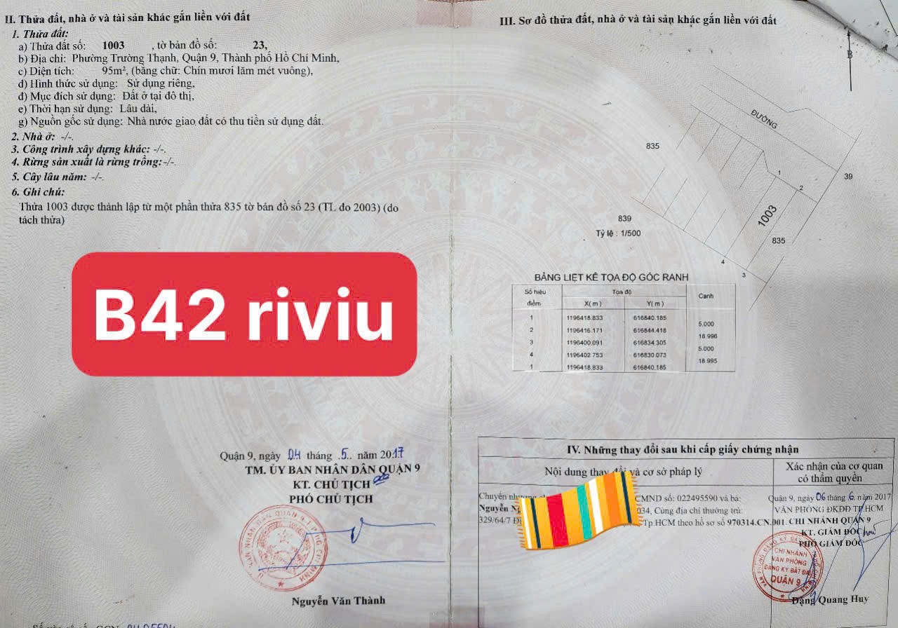 Cần bán Đất Phường Trường Thạnh, Quận 9, Diện tích 95m², Giá 4.6 Tỷ
