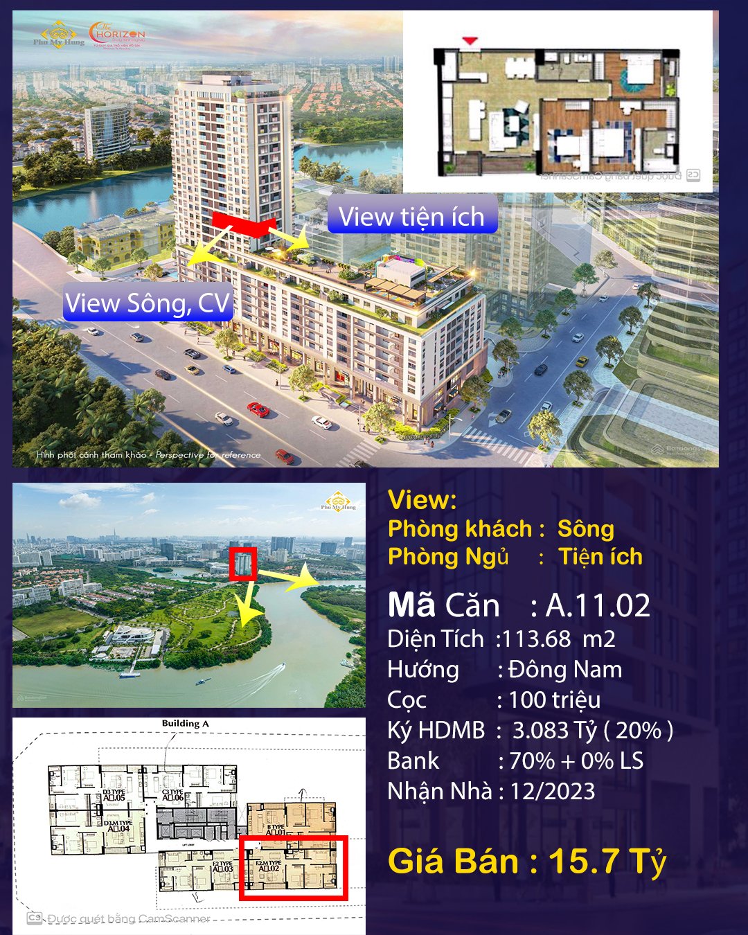 Cần bán Căn hộ chung cư đường Trần Văn Trà, Phường Tân Phú, Diện tích 113m², Giá 15.70 Tỷ