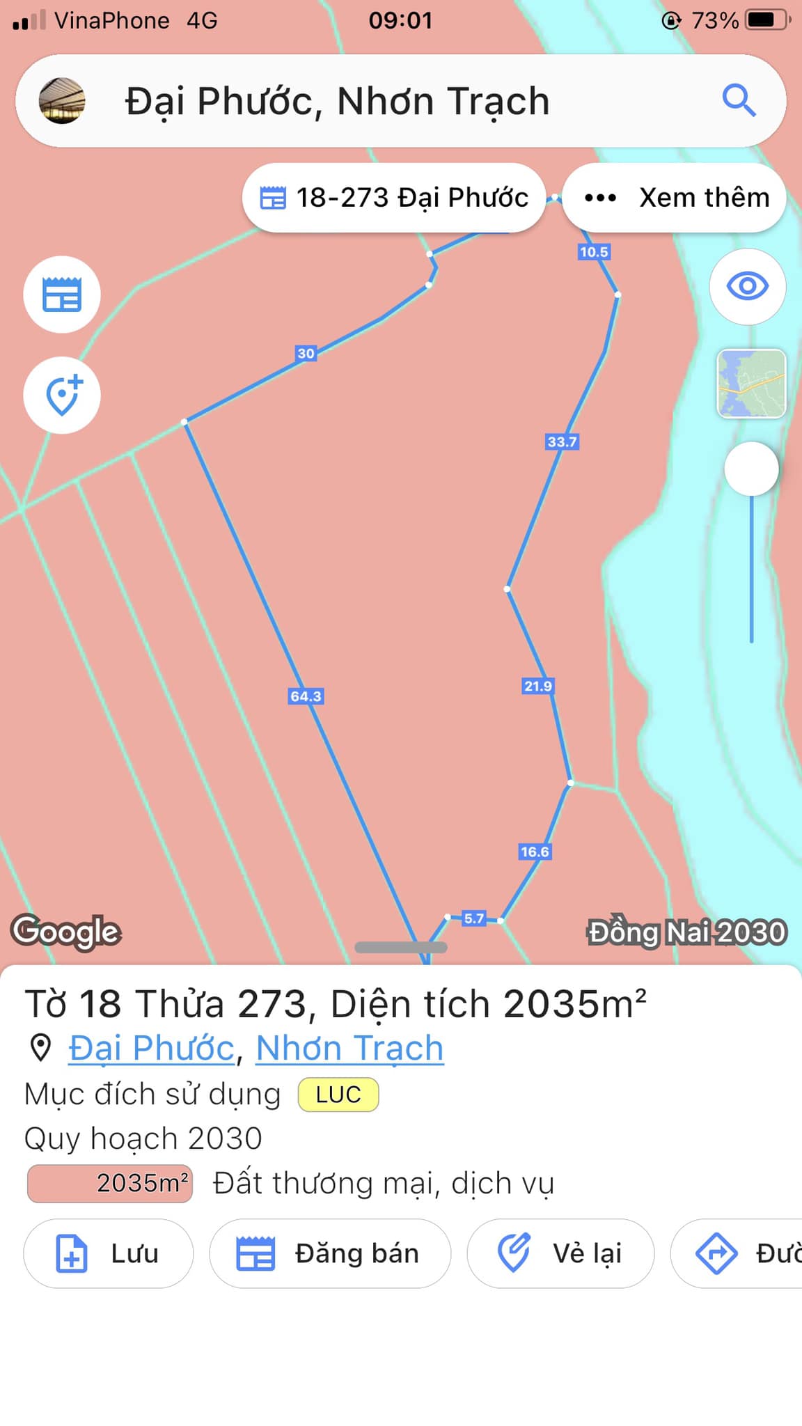 Chính Chủ cần bán 2035m2 đất TMDV xã Đại Phước, Nhơn Trạch, đường ô tô vào đất LH: 0914427333