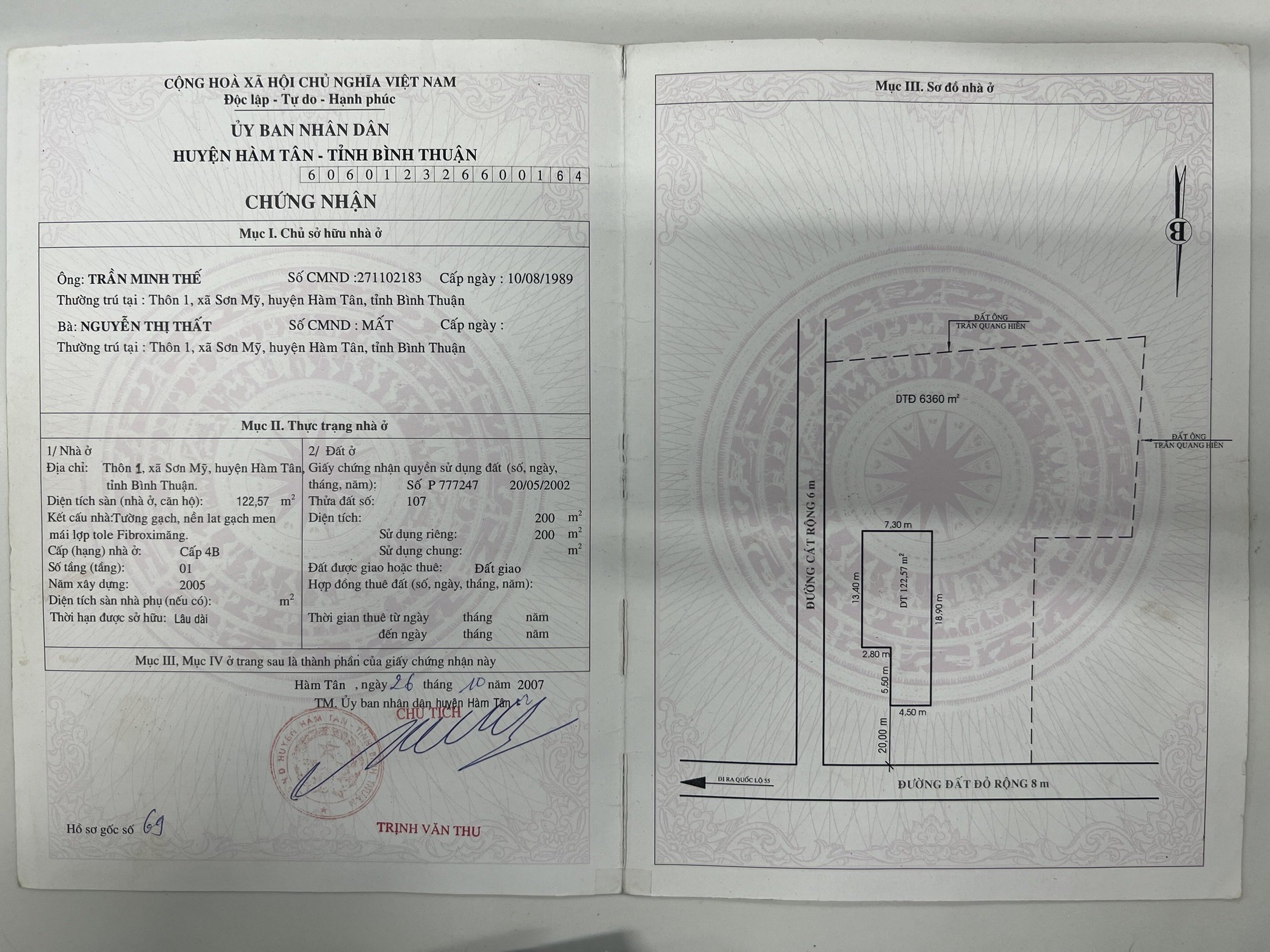 Đất mặt tiền đường số 7+8 Sơn Mỹ hàm Tân có nhà cấp 4, sẵn 200 thổ cư ,diện tích 8700 6