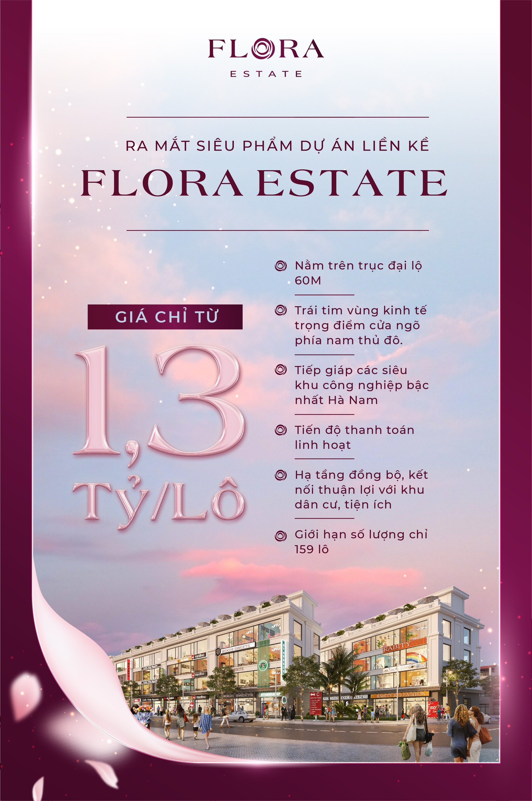 RA MẮT DỰ ÁN FLORA ESTATE NẰM TRÊN ĐƯỜNG TỈNH LỘ TỈNH RỘNG 60M. CÁCH TP HÀ NỘI 50KM. GIÁ  ĐẦU TƯ F0 1,3 TỶ/LÔ 3