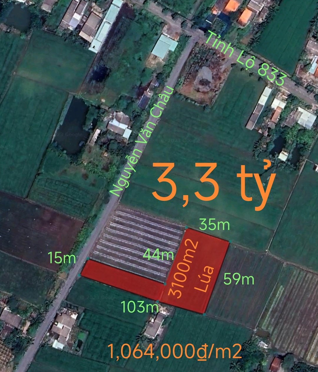 Bán lô đất lúa chuyển thổ đường Nguyễn Văn Châu nhựa 5m giá 3,3 tỷ 1