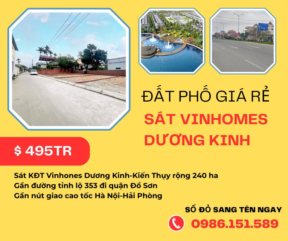 Bán lô đất đường to có bãi đỗ xe rộng 200m ngay trục chính phường Hòa Nghĩa, Dương Kinh. giá cực rẻ- 495Tr/Lô, 3