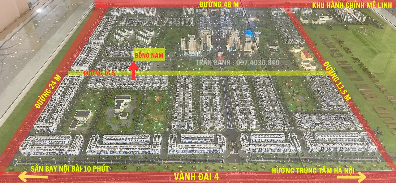 Bán biệt thự đông nam 300 m2 đường 16.5 m sát cạnh 2 công viên lớn, bãi đỗ xe dự án Hud Mê Linh