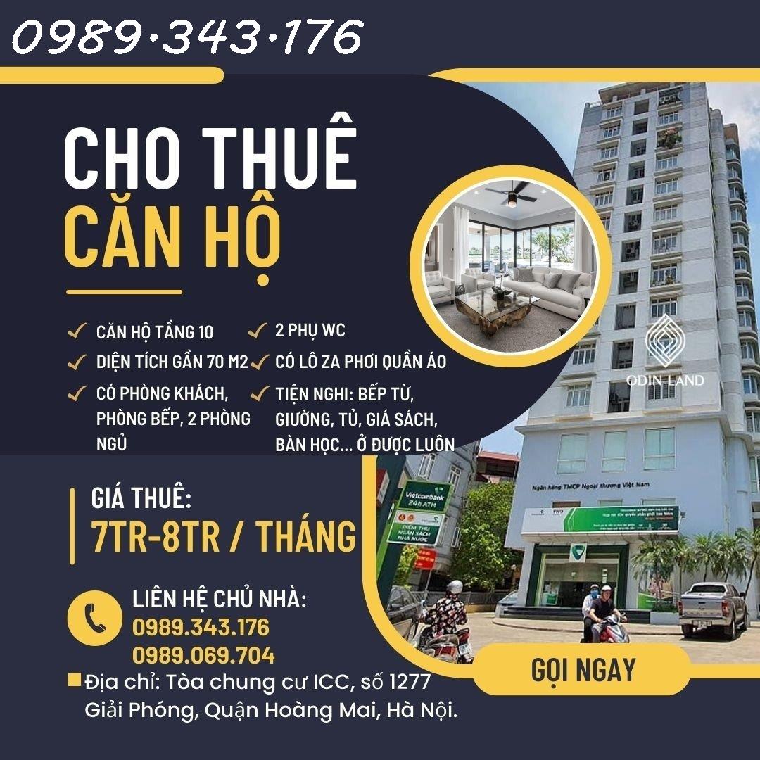 Cho thuê căn hộ chung cư mặt phố  Tòa chung cư ICC, số 1277 Giải Phóng, Quận Hoàng Mai, Hà Nội.( 1