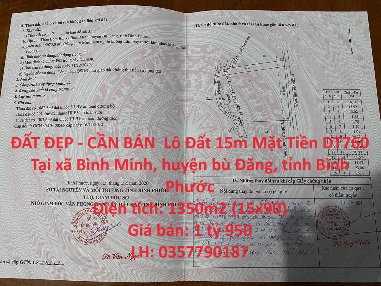 ĐẤT ĐẸP - CẦN BÁN  Lô Đất 15m Mặt Tiền DT760 Tại  xã Bình Minh, huyện bù Đăng, tỉnh Bình Phước 1