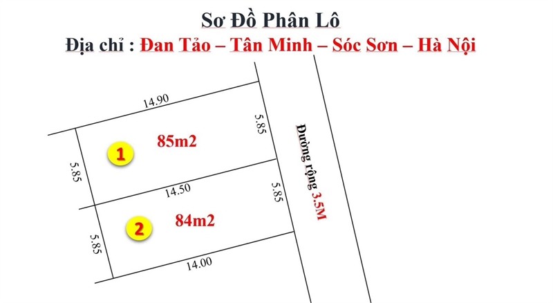 Chính chủ cần bán 85m² tại Đan Tảo - Tân Minh - Sóc Sơn - HN. Giá chỉ 9. Xtr/m². Ô tô vào đất 5
