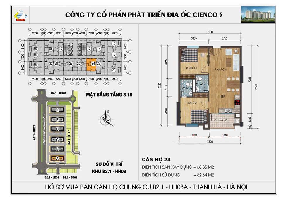 Cần bán căn hộ 2 ngủ 68m nguyên bản giá rẻ nhất tại KDT Thanh Hà Cienco 5 5