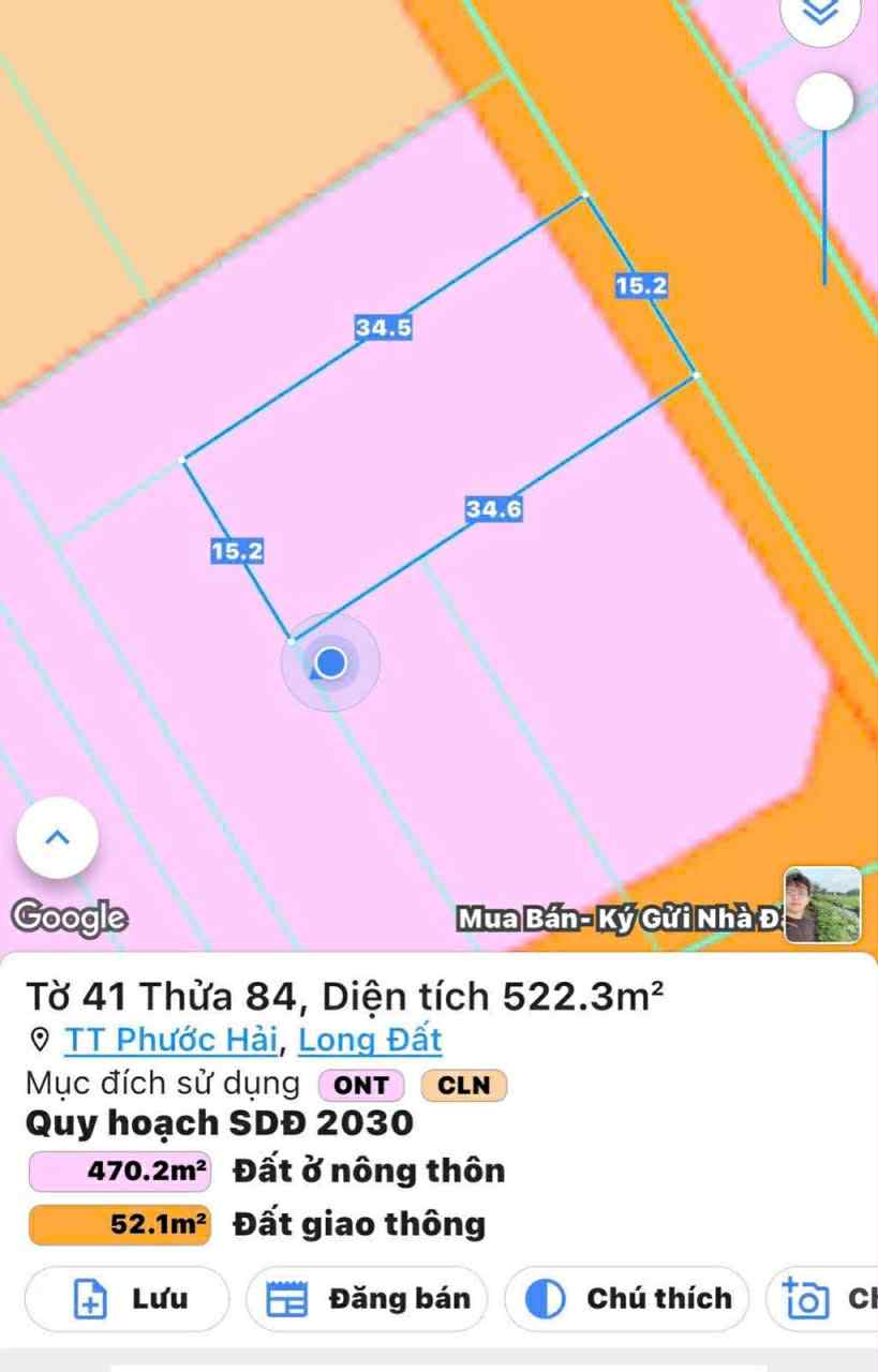 Cần bán Đất đường Tỉnh lộ 44, Thị trấn Phước Hải, Diện tích 522m², Giá 1.8 Tỷ