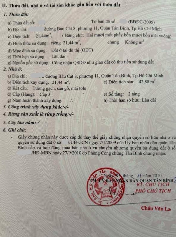 Bán nhà 22m2 Bàu Cát, 2 tầng, SHR vuông vức 2 tỷ 3 3