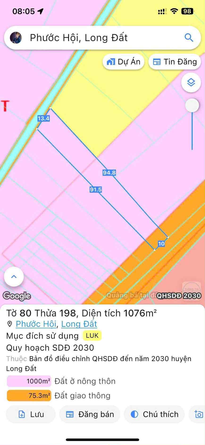 Cần bán Đất đường Võ Văn Kiệt, Xã Phước Hội, Diện tích 1076m², Giá 1.8 Tỷ