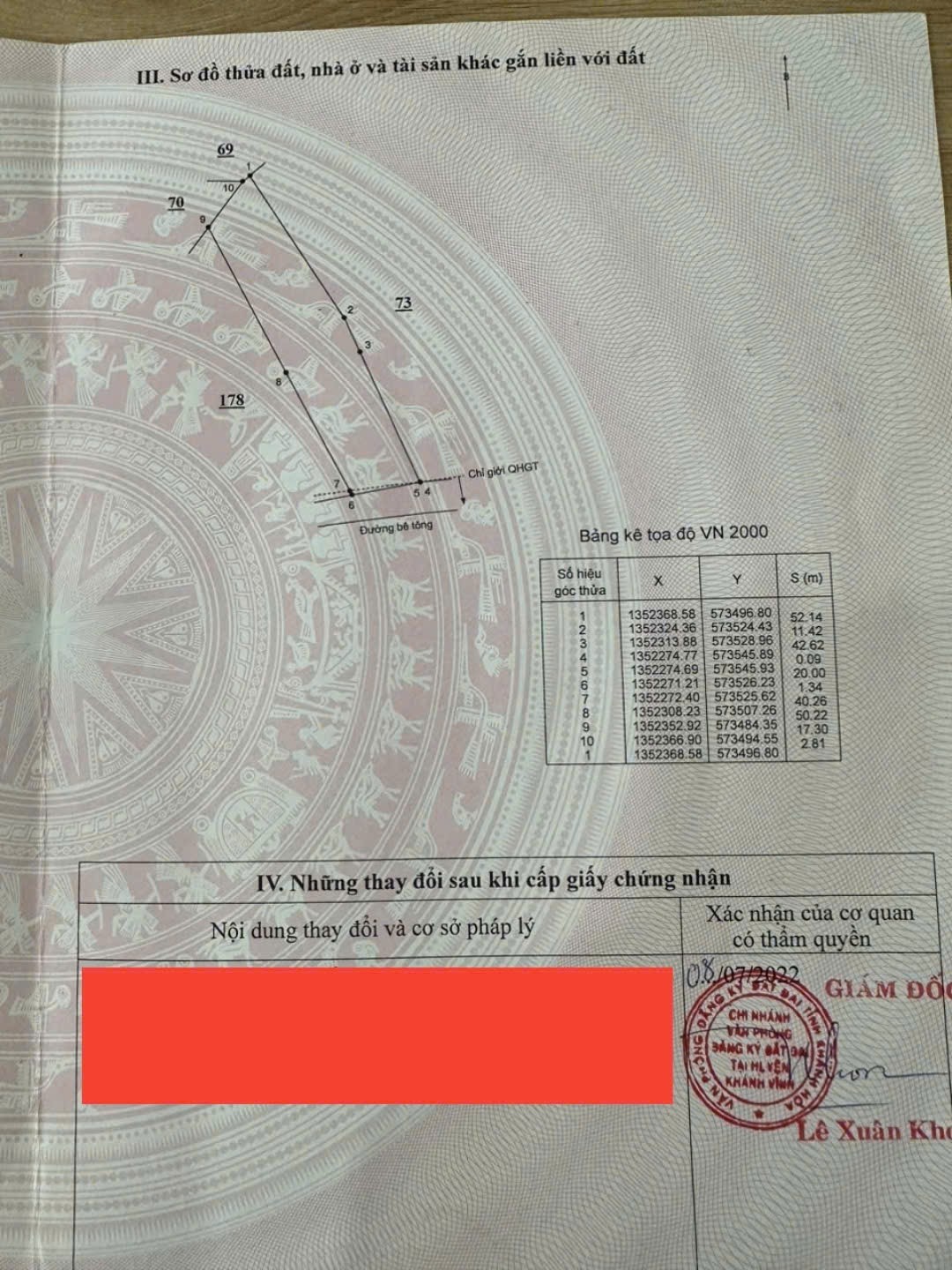 Bán đất Khánh Phú gần full thổ cư mặt tiền đường nhựa bên hông Uỷ ban xã đi vào 8