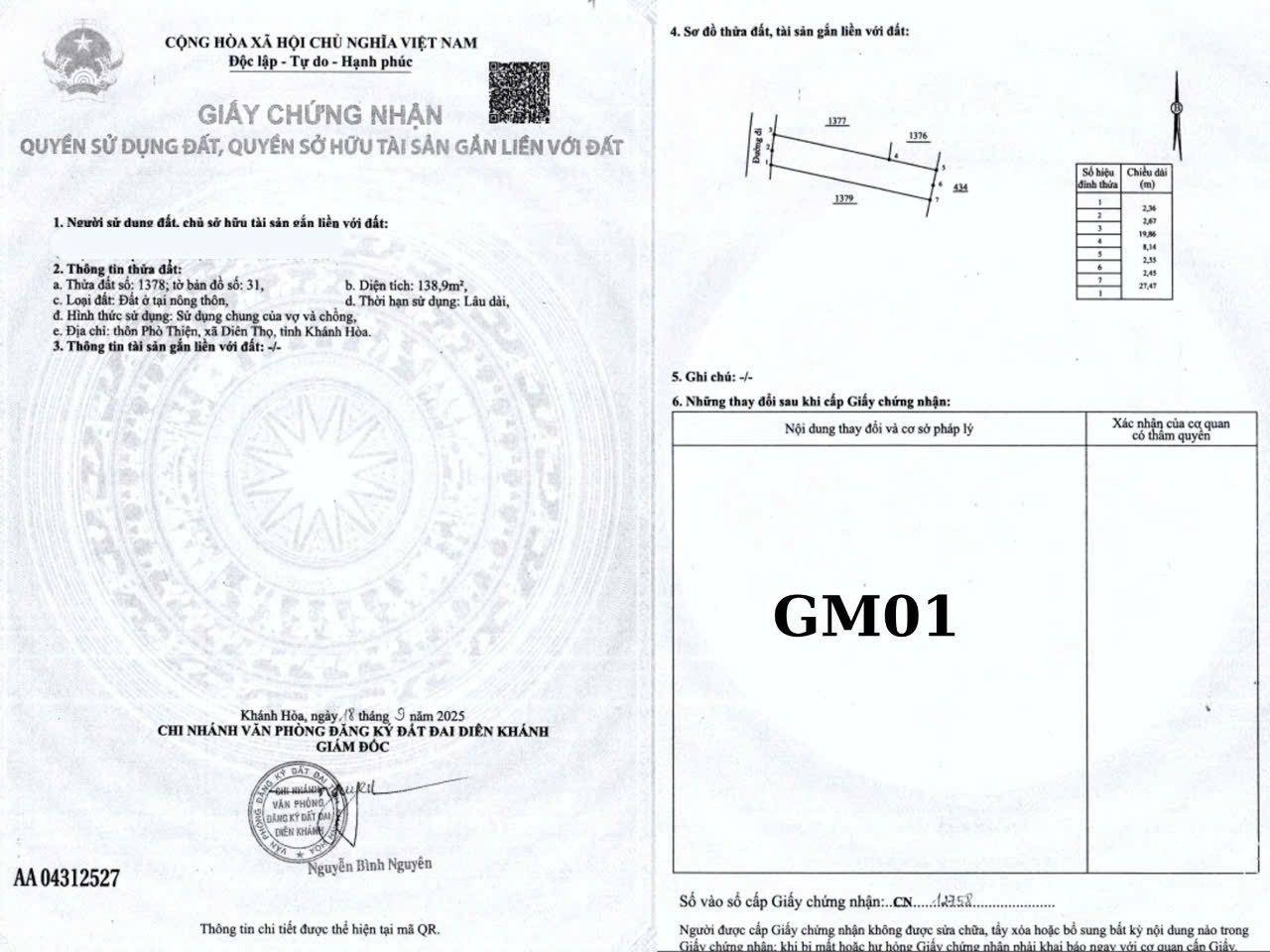 Bán đất Diên Phước full thổ cư giá rẻ hẻm đường Gò Mây - thôn Phò Thiện ngay trung tâm xã 8