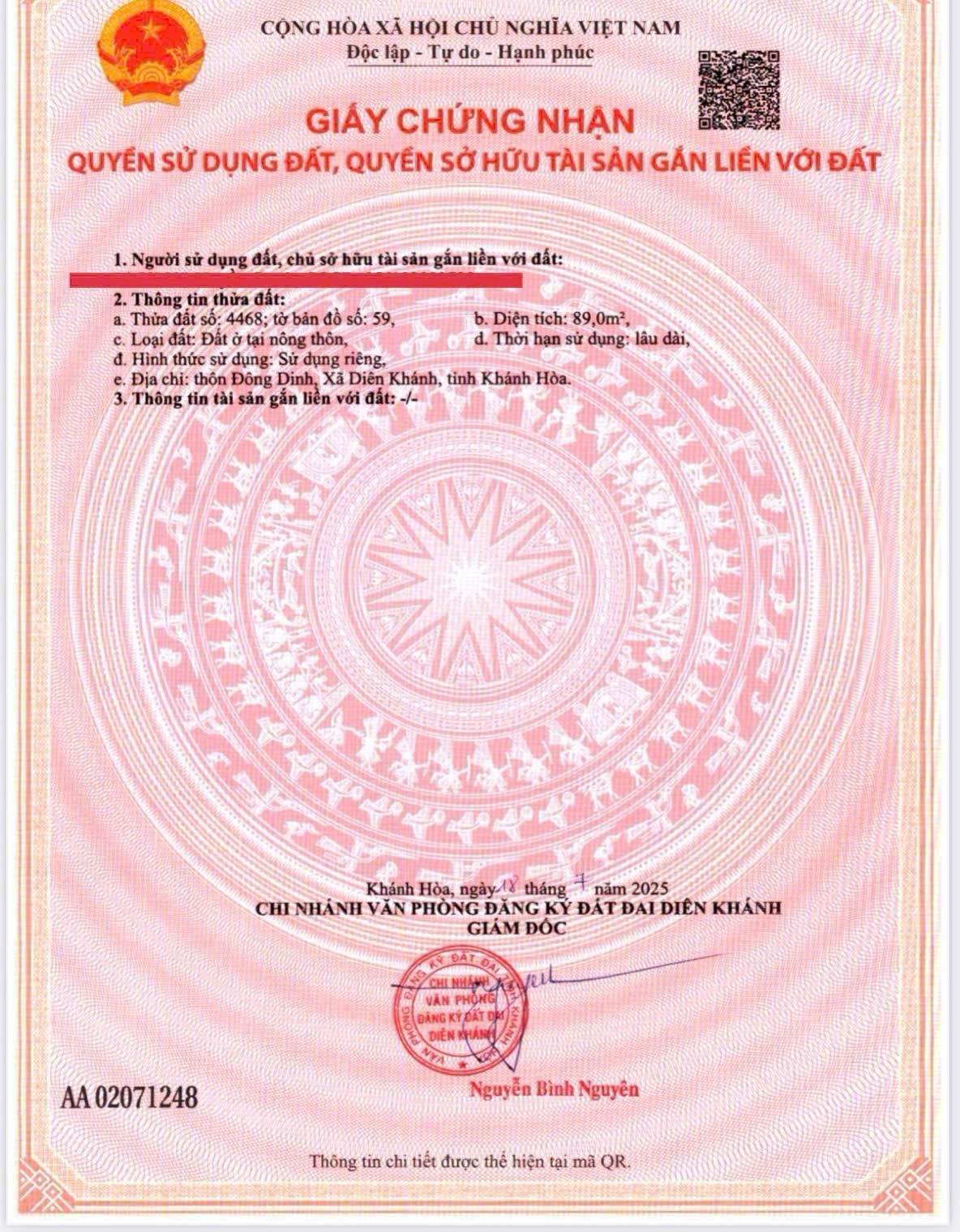 Bán đất Diên Toàn thôn Đông Dinh full thổ cư đường thông ra Nguyễn Trãi và Quốc Lộ 1A 5