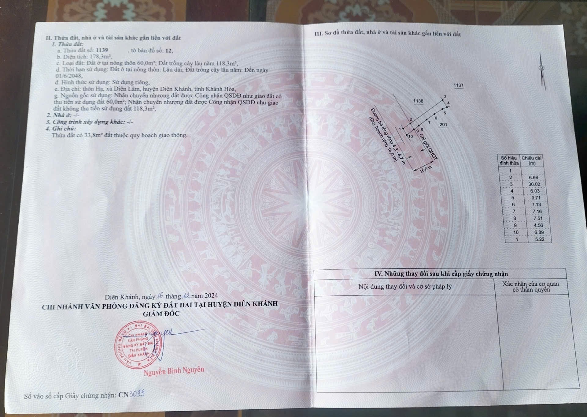 Bán đất Diên Lâm giá rẻ mặt đường QH 16m thông gần Uỷ ban - giáp ranh Diên Phước 7