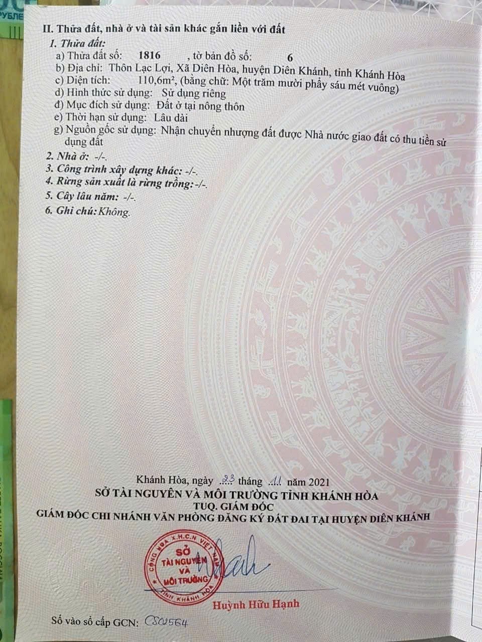 Bán đất Diên Hoà thôn Lạc Lợi full thổ sau cây xăng Hưng Thịnh đi vào - đường nhựa thông 7