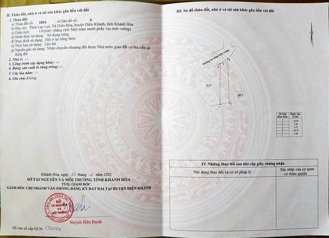 Bán đất Diên Hoà thôn Lạc Lợi full thổ sau cây xăng Hưng Thịnh đi vào - đường nhựa thông 9