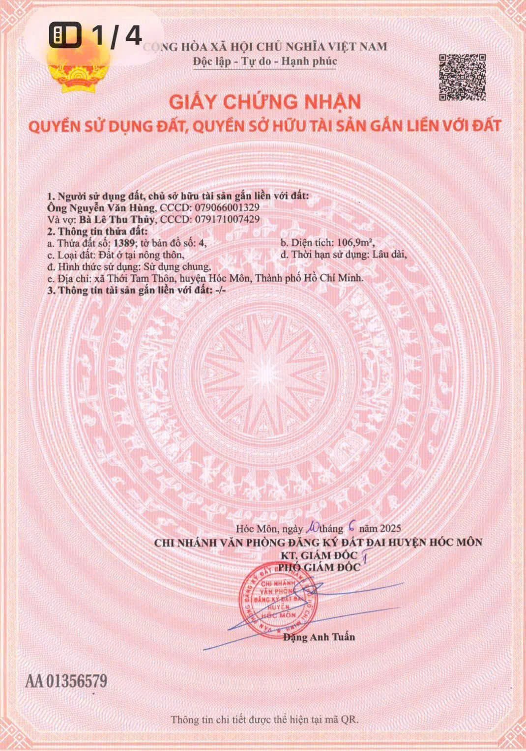 LÔ GÓC (16x16) 2MT TRUNG ĐÔNG 7, THỚI TAM THÔN, HÓC MÔN GIÁ 9,6 TỶ