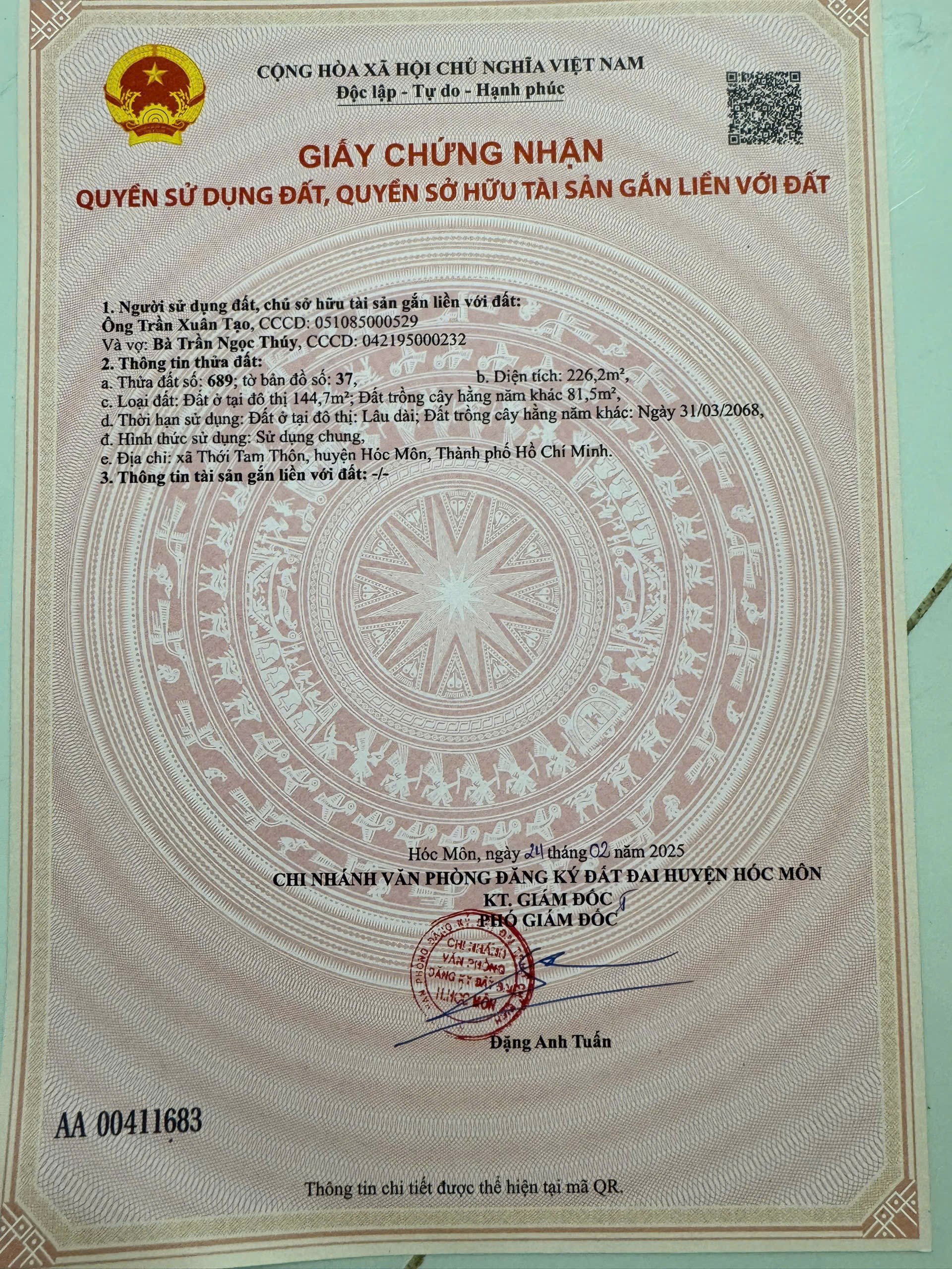 ĐẤT (8.68x25.5) 2 MT ĐẸP PHÙNG THỊ CHUYỆN, THỚI TAM THÔN, HÓC MÔN 3