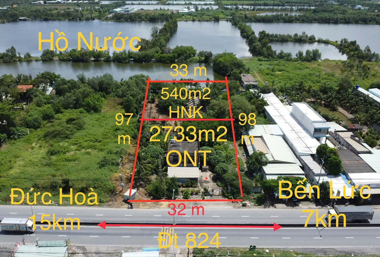 3273m2 đất mặt tiền ĐT 824 xã Lương Hòa, Bến Lức, Long An giá 35 tỷ 5