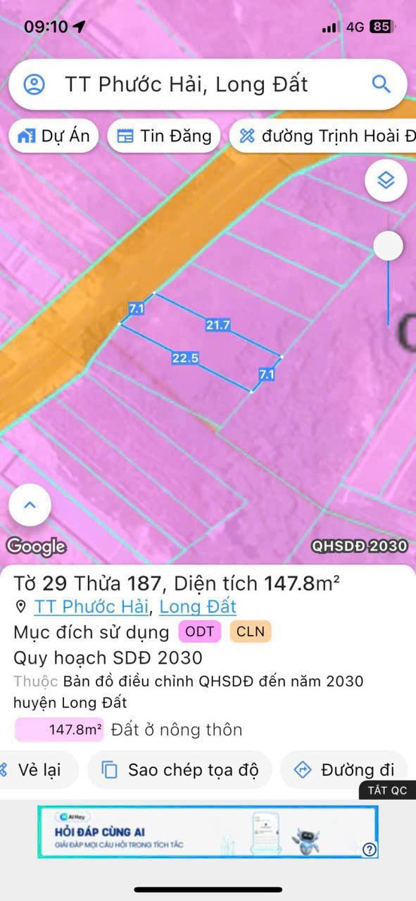 Cần bán Đất đường Tỉnh lộ 44B, Thị trấn Phước Hải, Diện tích 144m², Giá Thương lượng