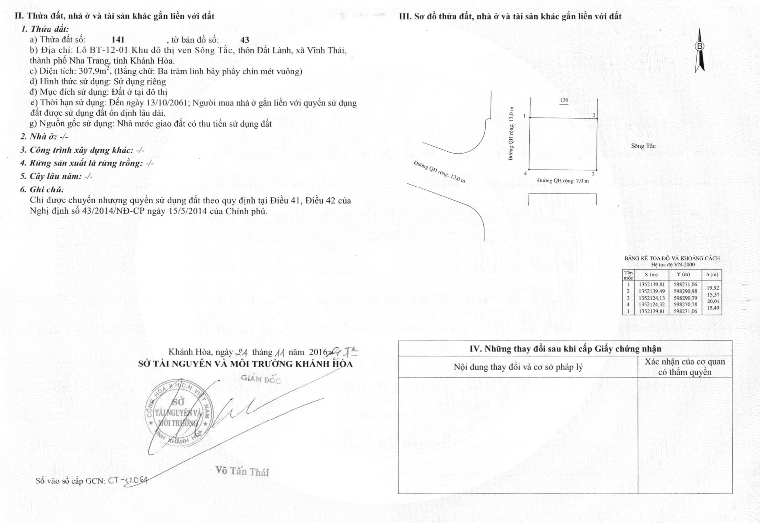 Cần bán Đất Xã Vĩnh Thái, Nha Trang, Diện tích 308m², Giá Thương lượng