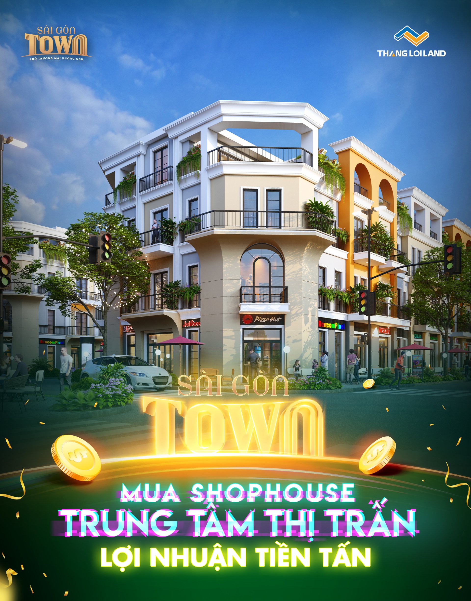 Bán Shophouse 6x18 3 mặt tiền dự án Sài Gòn Town Tân Trụ