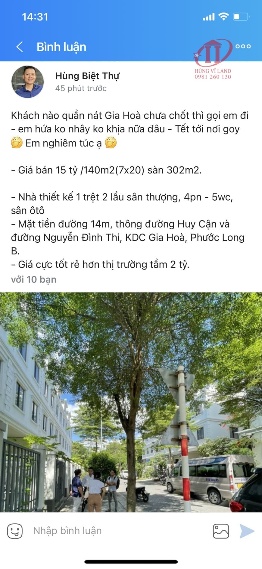 BDS Hùng Vĩ Land KDC Gia Hoà, nhà 7x20 1T3L giá 15 tỷ sang nhanh trước tết 30/11/2022