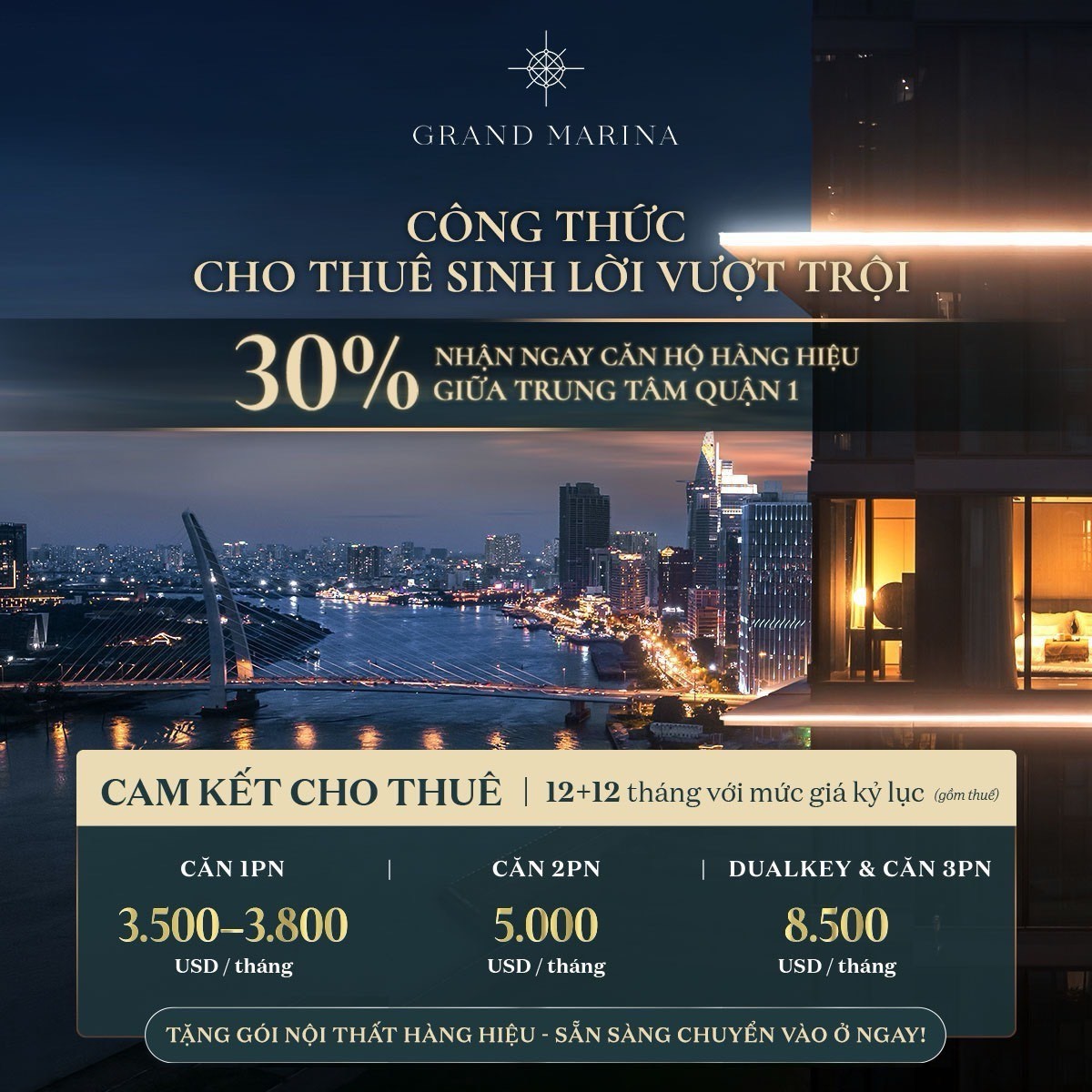 Grand Marina Sài Gòn căn hộ Marriot International Quận 1 - tặng full NT - nhận nhà ngay TT chỉ 30%