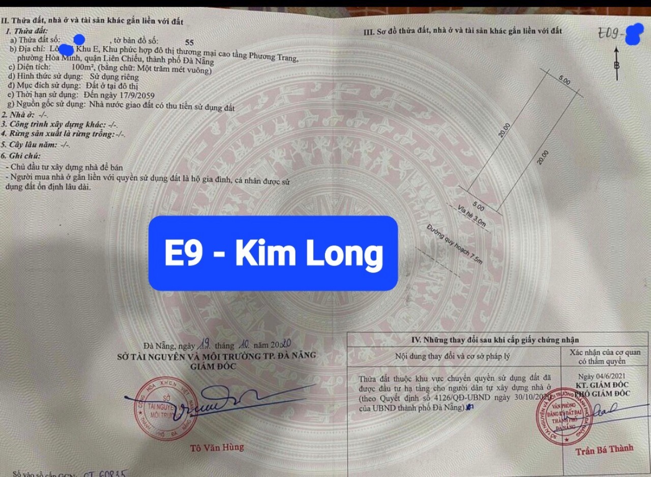 Bán 1 cặp đất khu E9 Kim Long - Hòa Minh - Liên Chiểu - Đà Nẵng