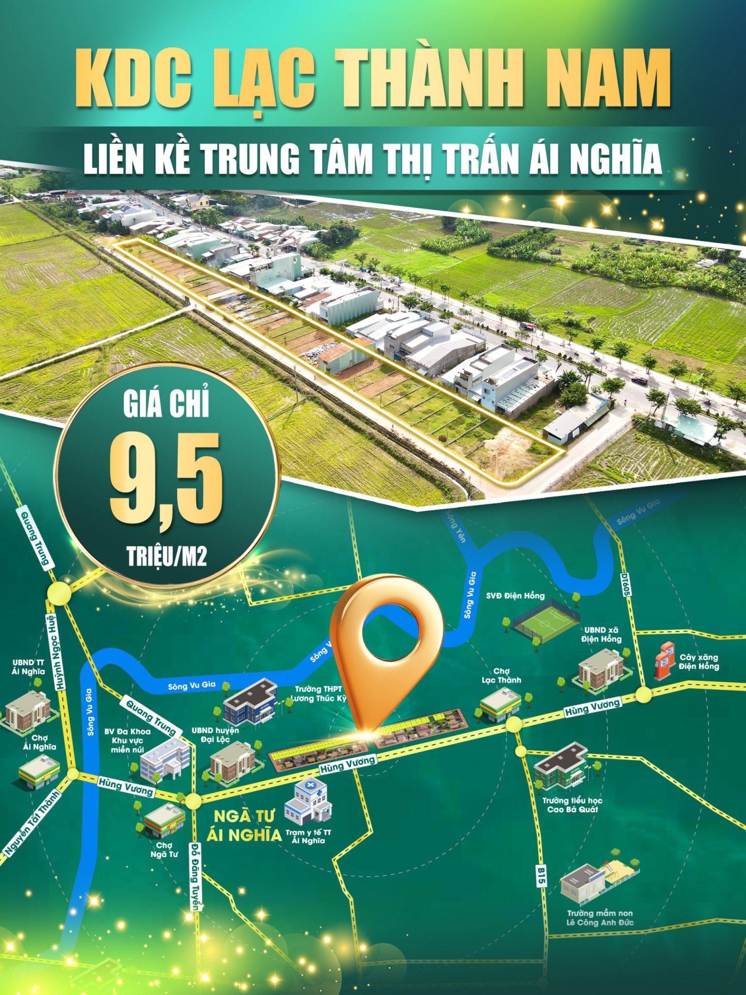 Mở bán đất Nền Liền Kề Điện Hồng Sát Trung tâm Hành Chính Huyện Đại Lộc,view cánh đồng chỉ 9tr/m2 1