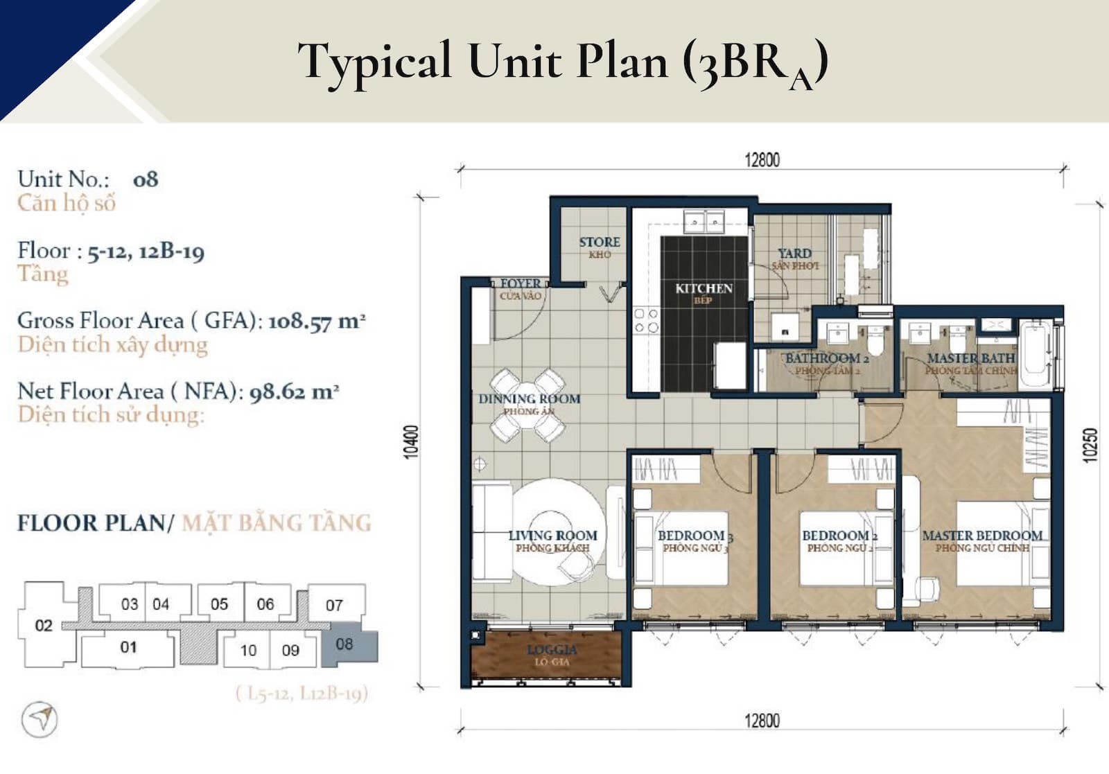 Bán Căn gốc 3PN Tầng 19 tháp D somerset full nội thất diện tích 105m, Có sẵn HĐ Cho thuê 484tr/năm 2