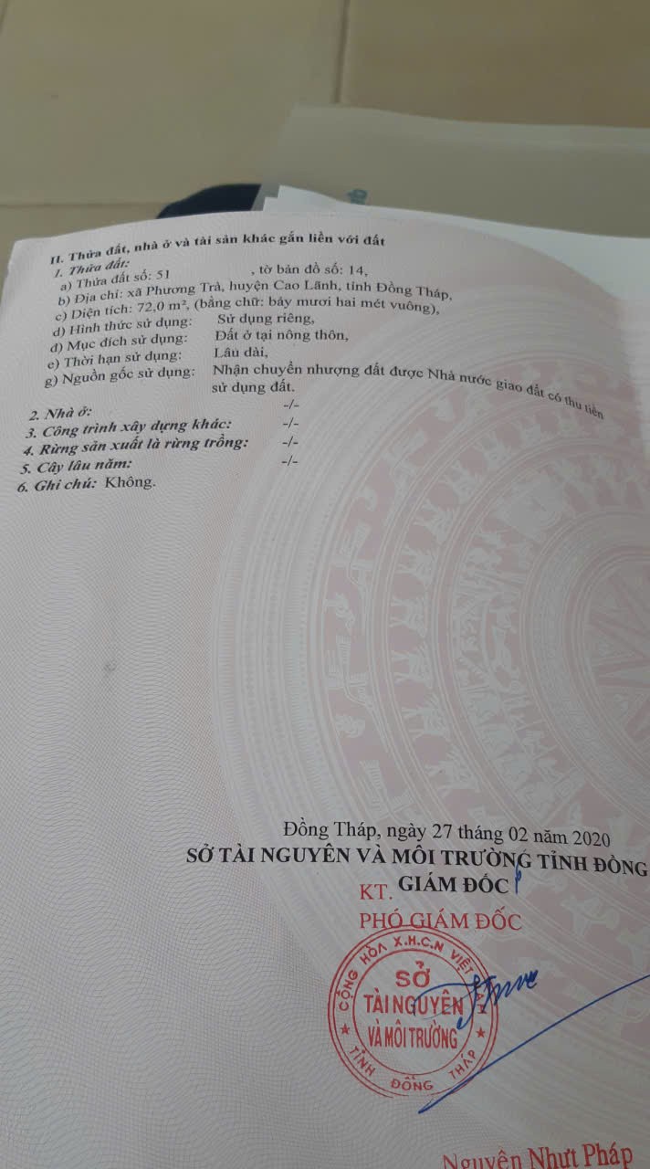 Do Không Có Nhu Cầu Sử Dụng, Chính Chủ Bán Gấp Lô Đất Tại Xã Phương Trà, Huyện Cao Lãnh, Đồng Tháp 2