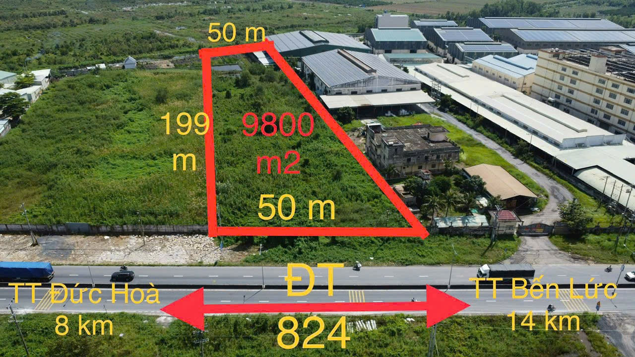 9800m2 đất mặt tiền Tỉnh lộ 824 xã Lương Bình,huyện Bến Lức giá 43 tỷ 4